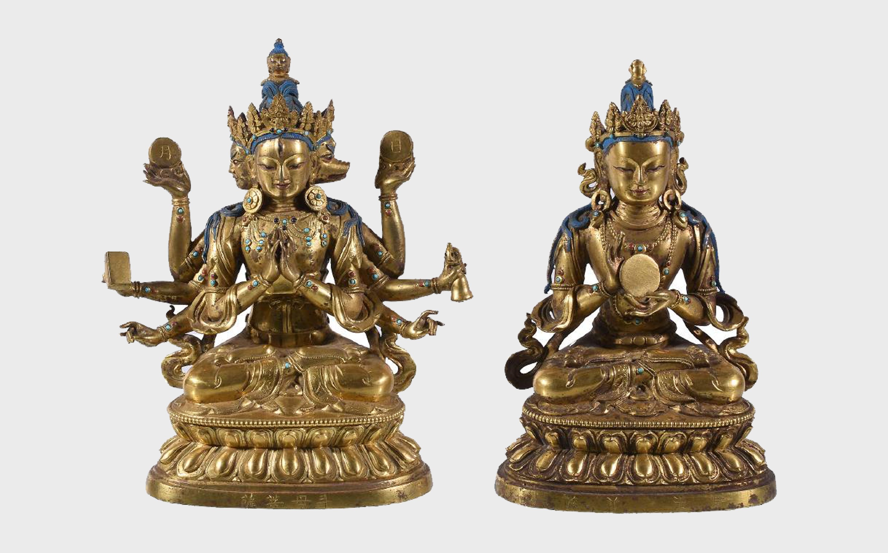 Two Sino-Tibetan gilt-bronze figures, China or Tibet,